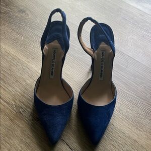 Manolo Blahnik Navy Suede Slingback Heels